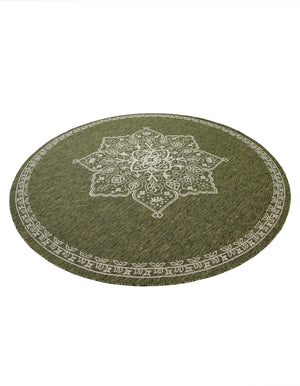 Green 10' x 10' Outdoor Traditional Round Area Rug Weather Resistant for Patio, Deck, Terrace, Balcony, Porch Classical Design Outside Carpet for Sale at Rug Engine