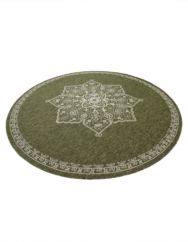 Green 10' x 10' Outdoor Traditional Round Area Rug Weather Resistant for Patio, Deck, Terrace, Balcony, Porch Classical Design Outside Carpet for Sale at Rug Engine