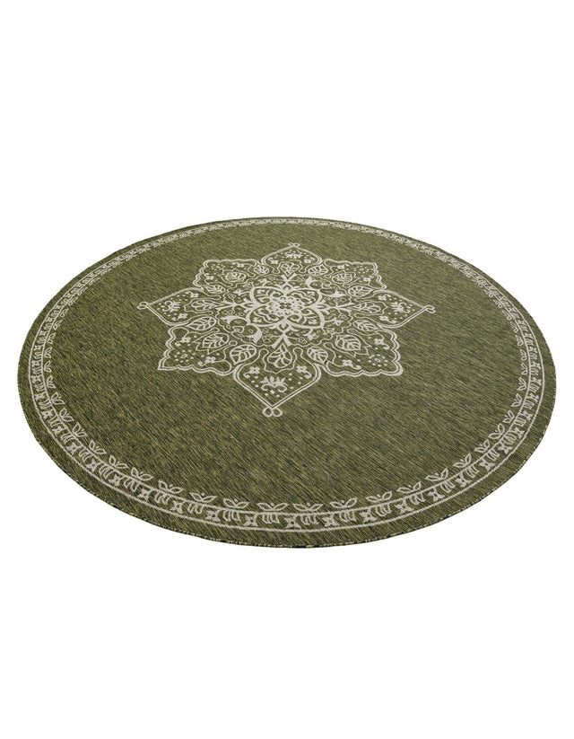 Green 10' x 10' Outdoor Traditional Round Area Rug Weather Resistant for Patio, Deck, Terrace, Balcony, Porch Classical Design Outside Carpet for Sale at Rug Engine