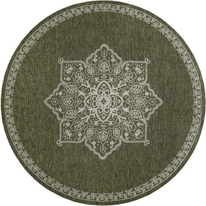 Green 10' x 10' Outdoor Traditional Round Area Rug Weather Resistant for Patio, Deck, Terrace, Balcony, Porch Classical Design Outside Carpet for Sale at Rug Engine