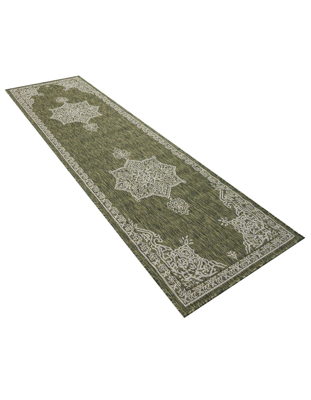 Green 2' 7 x 10' Outdoor Traditional Runner Area Rug Weather Resistant for Patio, Deck, Terrace, Balcony, Porch Classical Design Outside Carpet for Sale at Rug Engine