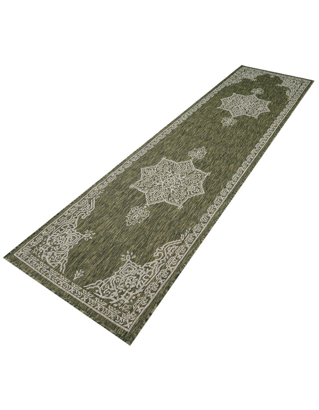 Green 2' 7 x 10' Outdoor Traditional Runner Area Rug Weather Resistant for Patio, Deck, Terrace, Balcony, Porch Classical Design Outside Carpet for Sale at Rug Engine