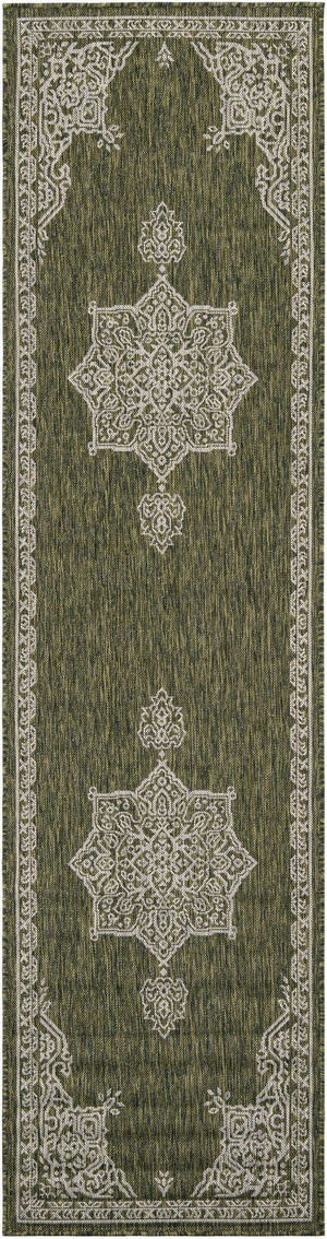 Green 2' 7 x 10' Outdoor Traditional Runner Area Rug Weather Resistant for Patio, Deck, Terrace, Balcony, Porch Classical Design Outside Carpet for Sale at Rug Engine