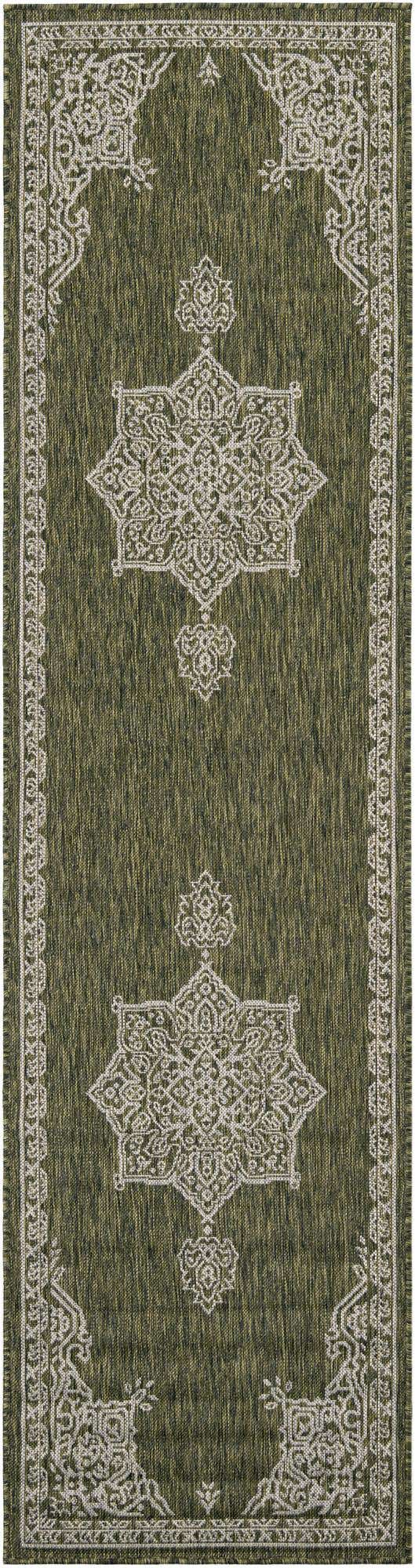 Green 2' 7 x 10' Outdoor Traditional Runner Area Rug Weather Resistant for Patio, Deck, Terrace, Balcony, Porch Classical Design Outside Carpet for Sale at Rug Engine