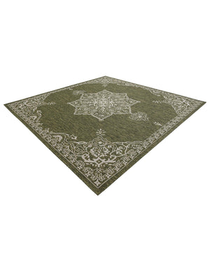 Green 10' x 10' Outdoor Traditional Square Area Rug Weather Resistant for Patio, Deck, Terrace, Balcony, Porch Classical Design Outside Carpet for Sale at Rug Engine