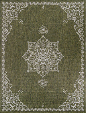 Green 10' x 13' 1 Outdoor Traditional Rectangle Area Rug Weather Resistant for Patio, Deck, Terrace, Balcony, Porch Classical Design Outside Carpet for Sale at Rug Engine