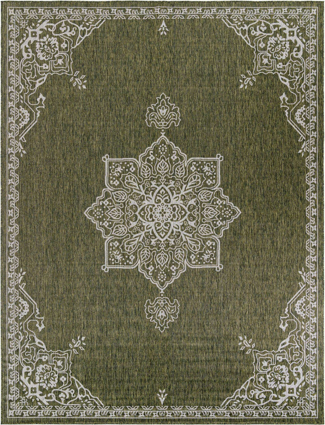 Green 10' x 13' 1 Outdoor Traditional Rectangle Area Rug Weather Resistant for Patio, Deck, Terrace, Balcony, Porch Classical Design Outside Carpet for Sale at Rug Engine