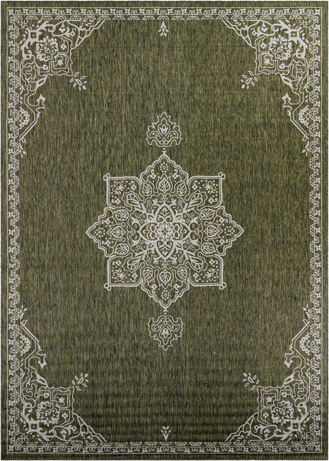 Green 10' x 14' 1 Outdoor Traditional Rectangle Area Rug Weather Resistant for Patio, Deck, Terrace, Balcony, Porch Classical Design Outside Carpet for Sale at Rug Engine