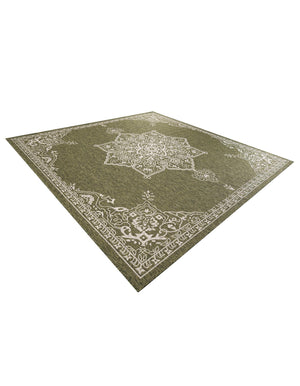 Green 12' x 12' Outdoor Traditional Square Area Rug Weather Resistant for Patio, Deck, Terrace, Balcony, Porch Classical Design Outside Carpet for Sale at Rug Engine