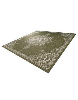 Green 12' x 12' Outdoor Traditional Square Area Rug Weather Resistant for Patio, Deck, Terrace, Balcony, Porch Classical Design Outside Carpet for Sale at Rug Engine