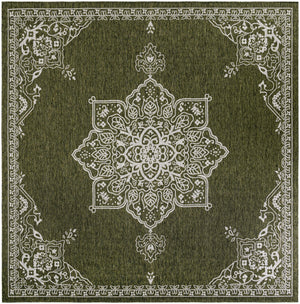 Green 12' x 12' Outdoor Traditional Square Area Rug Weather Resistant for Patio, Deck, Terrace, Balcony, Porch Classical Design Outside Carpet for Sale at Rug Engine