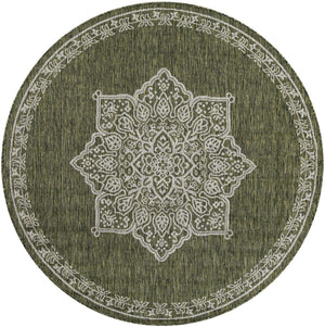 Green 5' 3 x 5' 3 Outdoor Traditional Round Area Rug Weather Resistant for Patio, Deck, Terrace, Balcony, Porch Classical Design Outside Carpet for Sale at Rug Engine