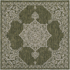 Green 5' 3 x 5' 3 Outdoor Traditional Square Area Rug Weather Resistant for Patio, Deck, Terrace, Balcony, Porch Classical Design Outside Carpet for Sale at Rug Engine