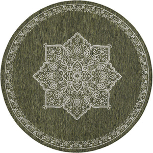 Green 6' 1 x 6' 1 Outdoor Traditional Round Area Rug Weather Resistant for Patio, Deck, Terrace, Balcony, Porch Classical Design Outside Carpet for Sale at Rug Engine