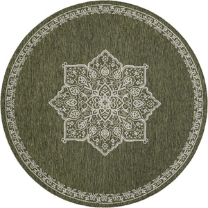 Green 7' 10 x 7' 10 Outdoor Traditional Round Area Rug Weather Resistant for Patio, Deck, Terrace, Balcony, Porch Classical Design Outside Carpet for Sale at Rug Engine