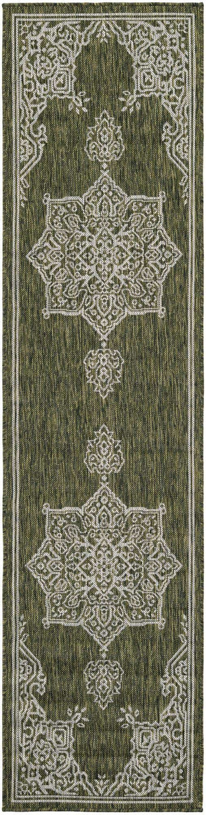 Green 2' x 8' Outdoor Traditional Runner Area Rug Weather Resistant for Patio, Deck, Terrace, Balcony, Porch Classical Design Outside Carpet for Sale at Rug Engine