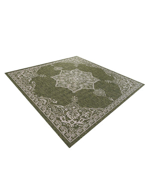 Green 7' 10 x 7' 10 Outdoor Traditional Square Area Rug Weather Resistant for Patio, Deck, Terrace, Balcony, Porch Classical Design Outside Carpet for Sale at Rug Engine