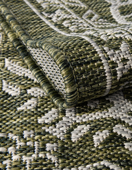 Green 10' x 10' Outdoor Traditional Square Area Rug Weather Resistant for Patio, Deck, Terrace, Balcony, Porch Classical Design Outside Carpet for Sale at Rug Engine