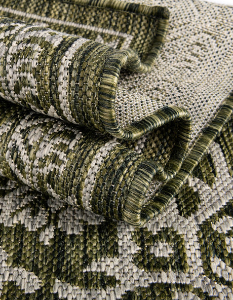 Green 10' x 10' Outdoor Traditional Square Area Rug Weather Resistant for Patio, Deck, Terrace, Balcony, Porch Classical Design Outside Carpet for Sale at Rug Engine
