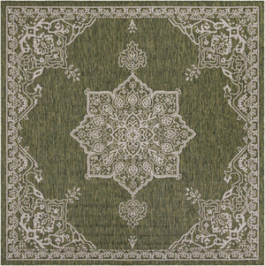 Green 7' 10 x 7' 10 Outdoor Traditional Square Area Rug Weather Resistant for Patio, Deck, Terrace, Balcony, Porch Classical Design Outside Carpet for Sale at Rug Engine