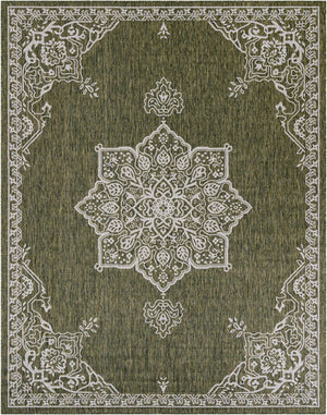 Green 7' 10 x 10' Outdoor Traditional Rectangle Area Rug Weather Resistant for Patio, Deck, Terrace, Balcony, Porch Classical Design Outside Carpet for Sale at Rug Engine