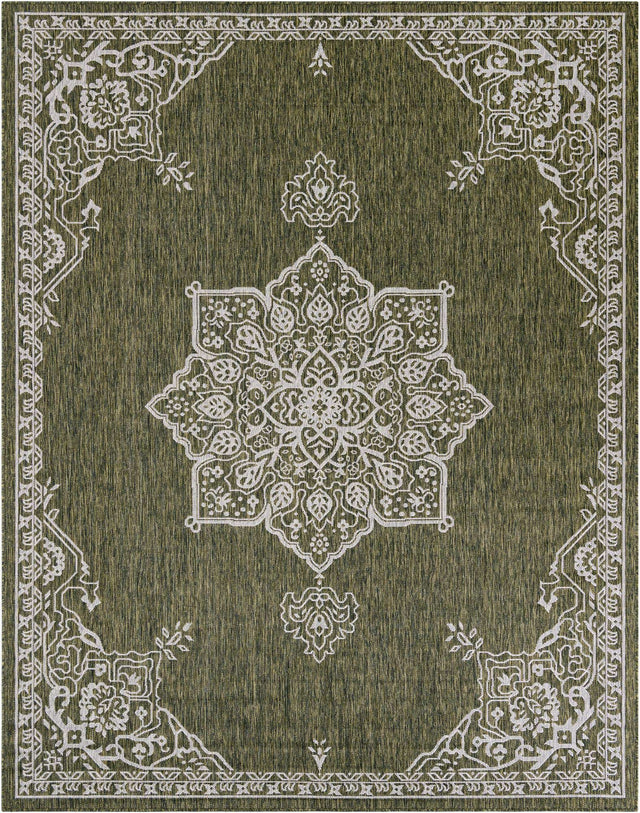 Green 7' 10 x 10' Outdoor Traditional Rectangle Area Rug Weather Resistant for Patio, Deck, Terrace, Balcony, Porch Classical Design Outside Carpet for Sale at Rug Engine