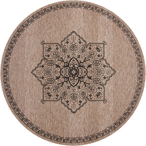 Beige 10' x 10' Outdoor Traditional Round Area Rug Weather Resistant for Patio, Deck, Terrace, Balcony, Porch Classical Design Outside Carpet for Sale at Rug Engine