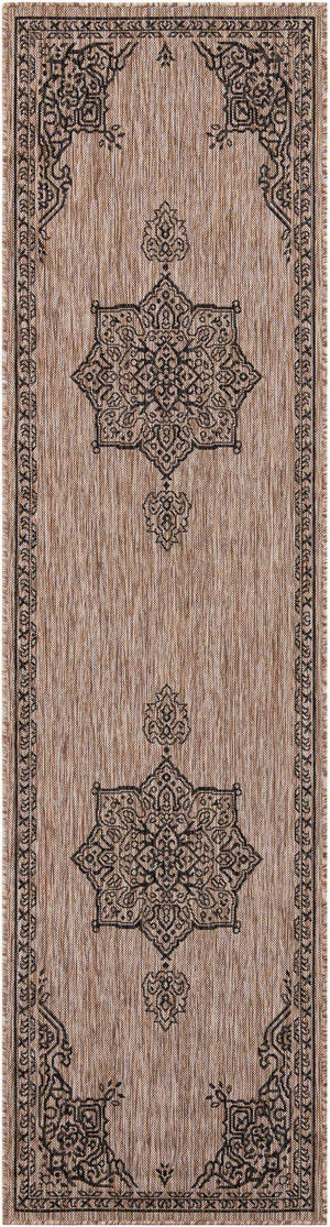 Beige 2' 7 x 10' Outdoor Traditional Runner Area Rug Weather Resistant for Patio, Deck, Terrace, Balcony, Porch Classical Design Outside Carpet for Sale at Rug Engine