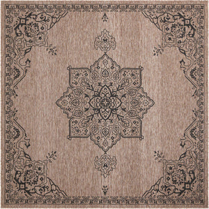 Beige 10' x 10' Outdoor Traditional Square Area Rug Weather Resistant for Patio, Deck, Terrace, Balcony, Porch Classical Design Outside Carpet for Sale at Rug Engine