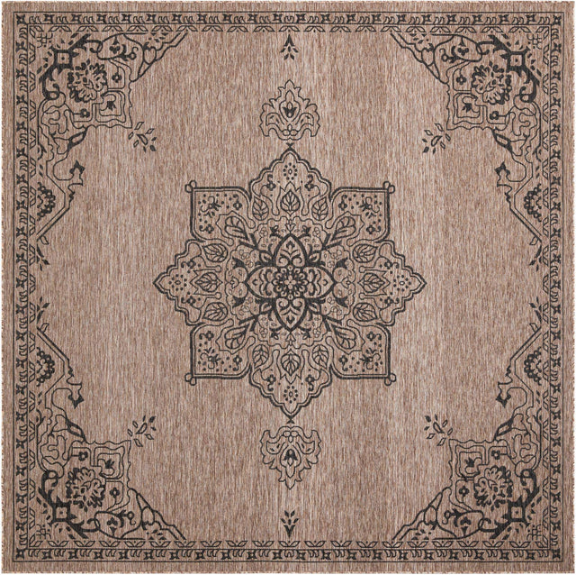 Beige 10' x 10' Outdoor Traditional Square Area Rug Weather Resistant for Patio, Deck, Terrace, Balcony, Porch Classical Design Outside Carpet for Sale at Rug Engine