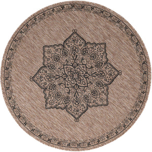 Beige 6' 1 x 6' 1 Outdoor Traditional Round Area Rug Weather Resistant for Patio, Deck, Terrace, Balcony, Porch Classical Design Outside Carpet for Sale at Rug Engine