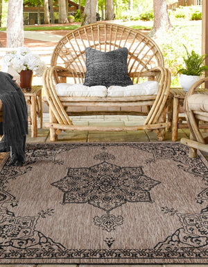 Beige 12' x 12' Outdoor Traditional Square Area Rug Weather Resistant for Patio, Deck, Terrace, Balcony, Porch Classical Design Outside Carpet for Sale at Rug Engine