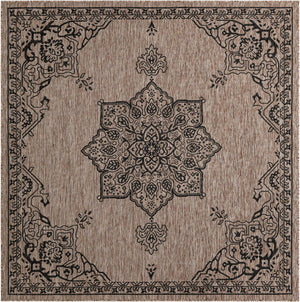 Beige 7' 10 x 7' 10 Outdoor Traditional Square Area Rug Weather Resistant for Patio, Deck, Terrace, Balcony, Porch Classical Design Outside Carpet for Sale at Rug Engine