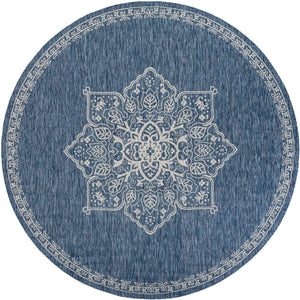 Blue 10' x 10' Outdoor Traditional Round Area Rug Weather Resistant for Patio, Deck, Terrace, Balcony, Porch Classical Design Outside Carpet for Sale at Rug Engine