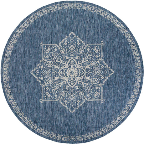 Blue 10' x 10' Outdoor Traditional Round Area Rug Weather Resistant for Patio, Deck, Terrace, Balcony, Porch Classical Design Outside Carpet for Sale at Rug Engine