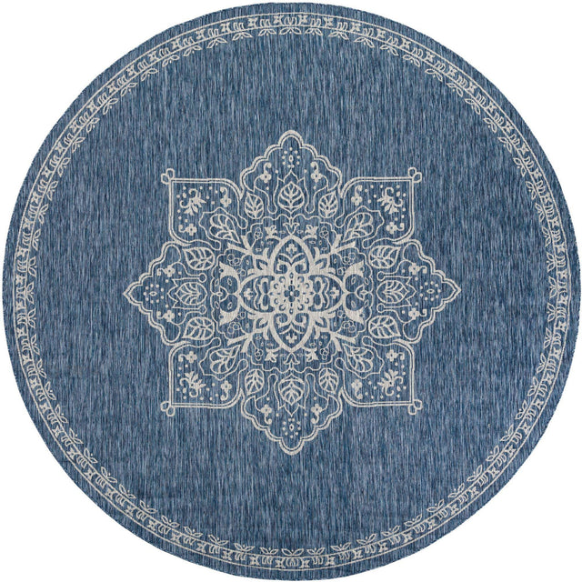 Blue 10' x 10' Outdoor Traditional Round Area Rug Weather Resistant for Patio, Deck, Terrace, Balcony, Porch Classical Design Outside Carpet for Sale at Rug Engine