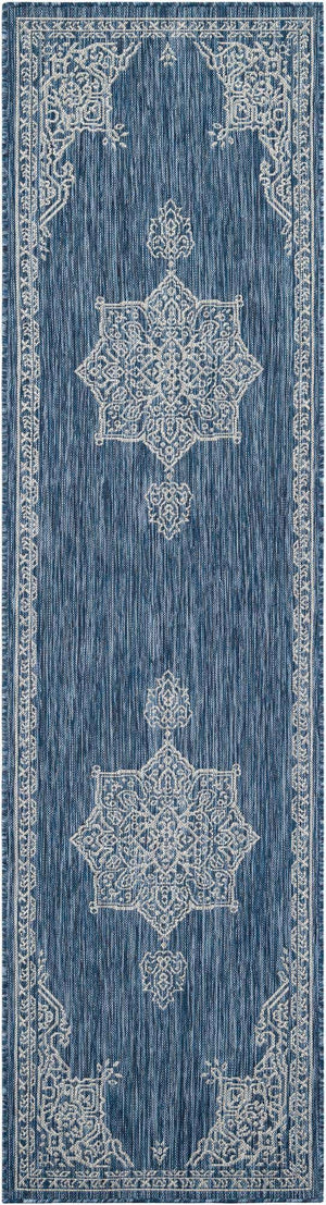 Blue 2' 7 x 10' Outdoor Traditional Runner Area Rug Weather Resistant for Patio, Deck, Terrace, Balcony, Porch Classical Design Outside Carpet for Sale at Rug Engine