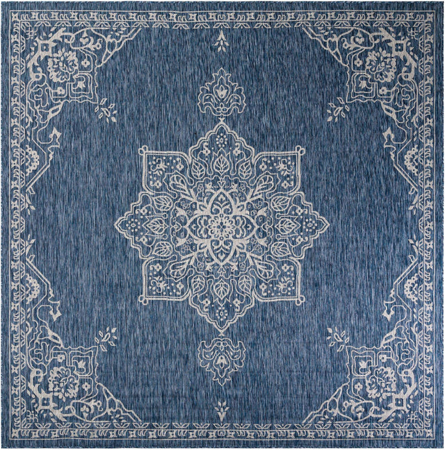 Blue 10' x 10' Outdoor Traditional Square Area Rug Weather Resistant for Patio, Deck, Terrace, Balcony, Porch Classical Design Outside Carpet for Sale at Rug Engine