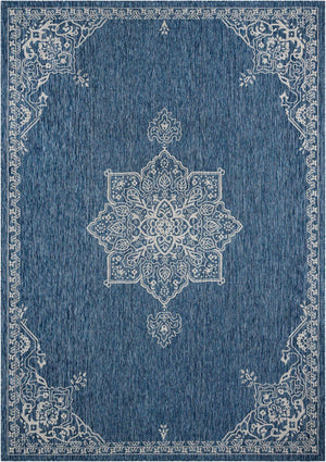 Blue 10' x 14' 1 Outdoor Traditional Rectangle Area Rug Weather Resistant for Patio, Deck, Terrace, Balcony, Porch Classical Design Outside Carpet for Sale at Rug Engine