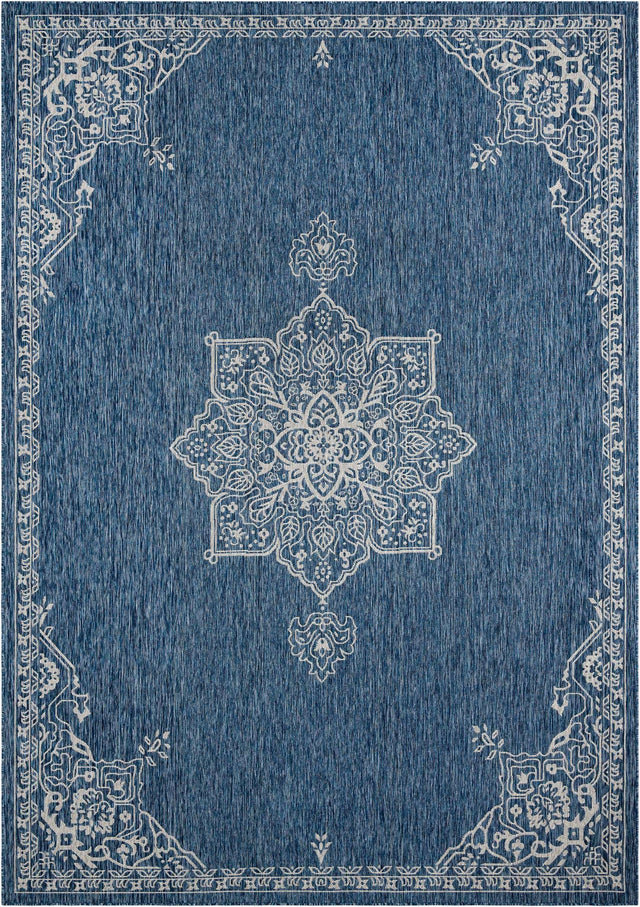 Blue 10' x 14' 1 Outdoor Traditional Rectangle Area Rug Weather Resistant for Patio, Deck, Terrace, Balcony, Porch Classical Design Outside Carpet for Sale at Rug Engine
