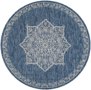 Blue 5' 3 x 5' 3 Outdoor Traditional Round Area Rug Weather Resistant for Patio, Deck, Terrace, Balcony, Porch Classical Design Outside Carpet for Sale at Rug Engine