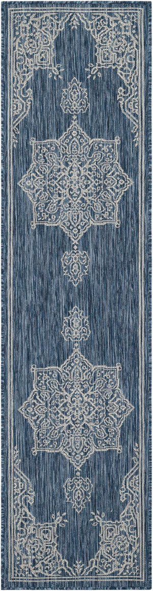 Blue 2' x 8' Outdoor Traditional Runner Area Rug Weather Resistant for Patio, Deck, Terrace, Balcony, Porch Classical Design Outside Carpet for Sale at Rug Engine