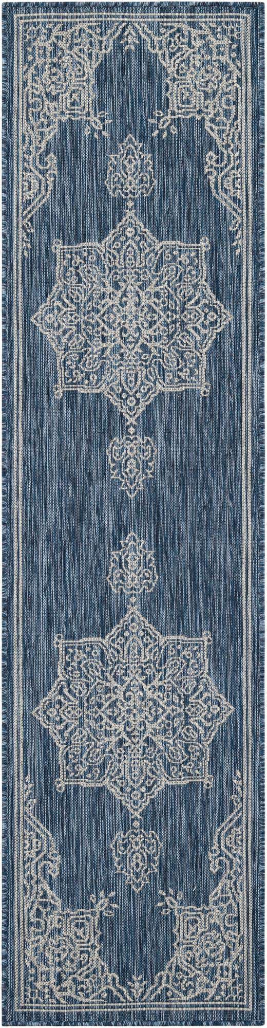 Blue 2' x 8' Outdoor Traditional Runner Area Rug Weather Resistant for Patio, Deck, Terrace, Balcony, Porch Classical Design Outside Carpet for Sale at Rug Engine