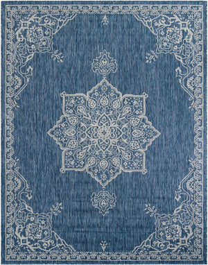 Blue 7' 10 x 10' Outdoor Traditional Rectangle Area Rug Weather Resistant for Patio, Deck, Terrace, Balcony, Porch Classical Design Outside Carpet for Sale at Rug Engine