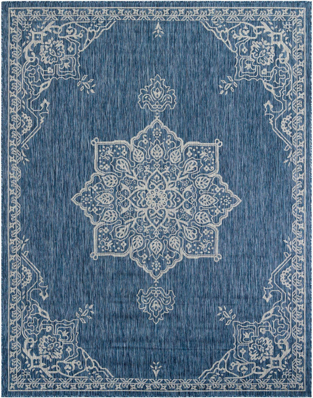 Blue 7' 10 x 10' Outdoor Traditional Rectangle Area Rug Weather Resistant for Patio, Deck, Terrace, Balcony, Porch Classical Design Outside Carpet for Sale at Rug Engine