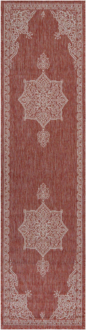 Rust Red 2' 7 x 10' Outdoor Traditional Runner Area Rug Weather Resistant for Patio, Deck, Terrace, Balcony, Porch Classical Design Outside Carpet for Sale at Rug Engine
