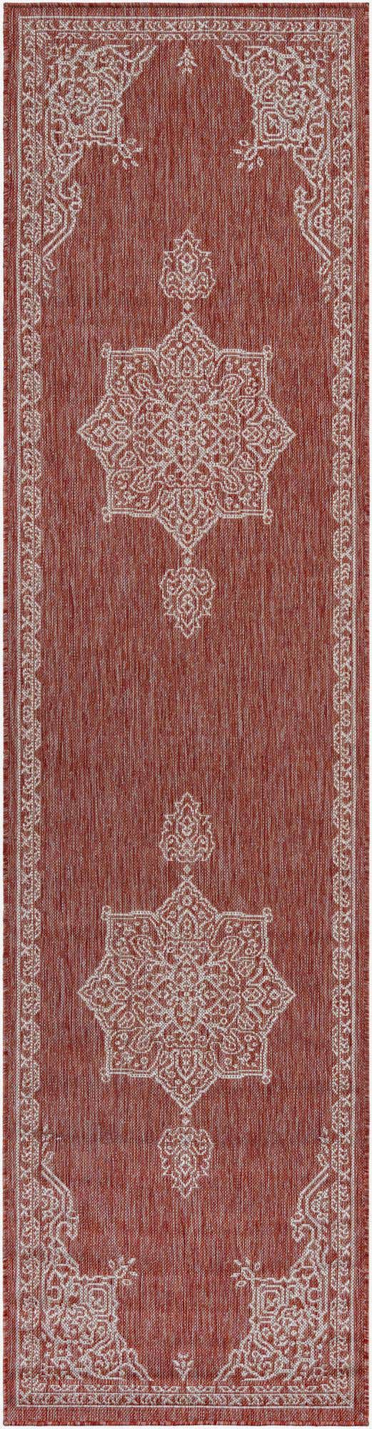 Rust Red 2' 7 x 10' Outdoor Traditional Runner Area Rug Weather Resistant for Patio, Deck, Terrace, Balcony, Porch Classical Design Outside Carpet for Sale at Rug Engine