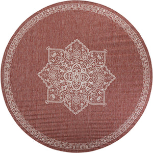 Rust Red 12' x 12' Outdoor Traditional Round Area Rug Weather Resistant for Patio, Deck, Terrace, Balcony, Porch Classical Design Outside Carpet for Sale at Rug Engine