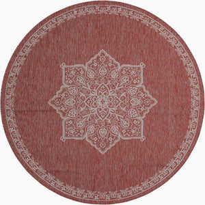 Rust Red 7' 10 x 7' 10 Outdoor Traditional Round Area Rug Weather Resistant for Patio, Deck, Terrace, Balcony, Porch Classical Design Outside Carpet for Sale at Rug Engine