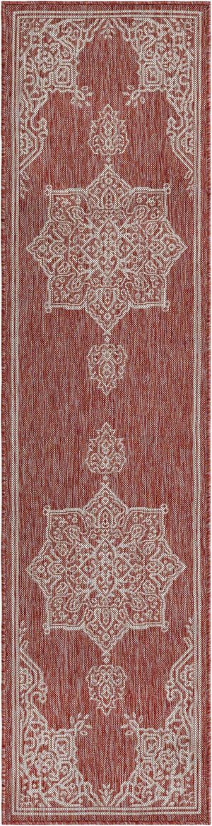 Rust Red 2' x 8' Outdoor Traditional Runner Area Rug Weather Resistant for Patio, Deck, Terrace, Balcony, Porch Classical Design Outside Carpet for Sale at Rug Engine